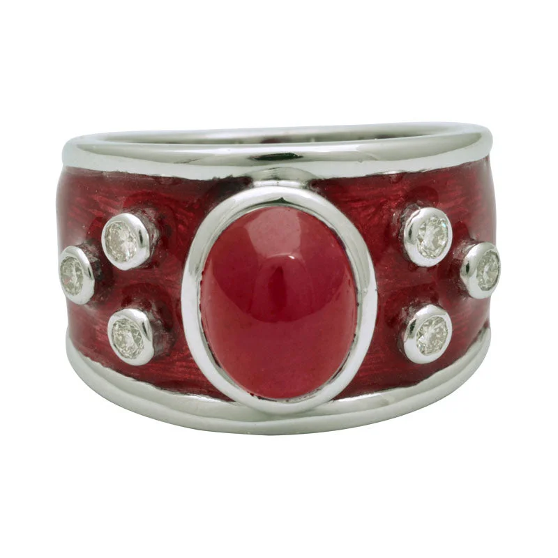 radiant-cut rings for women -Ring-Ruby and Diamond (Enamel)