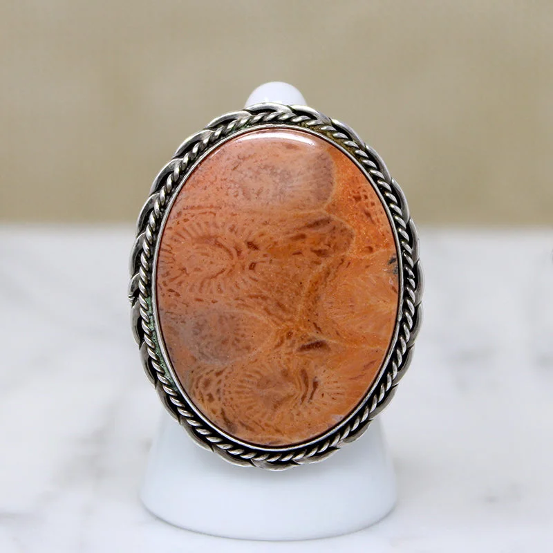 classic rings for women -Petrified Coral in Glorious Sterling Silver Statement Ring