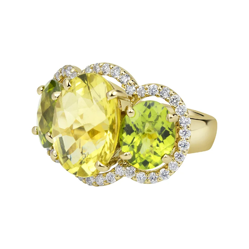 statement wedding rings for women -Ring - Lemon Quartz, Peridot And Diamond