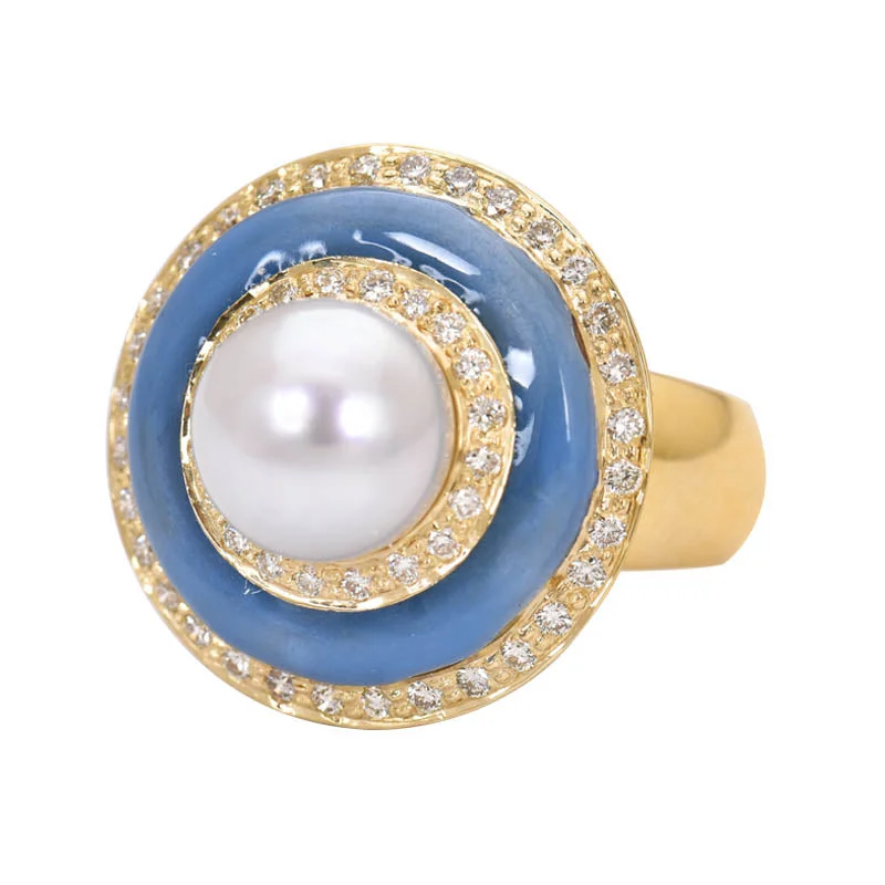 ruby rings for women -Ring- South Sea Pearl and Diamond (Enamel)