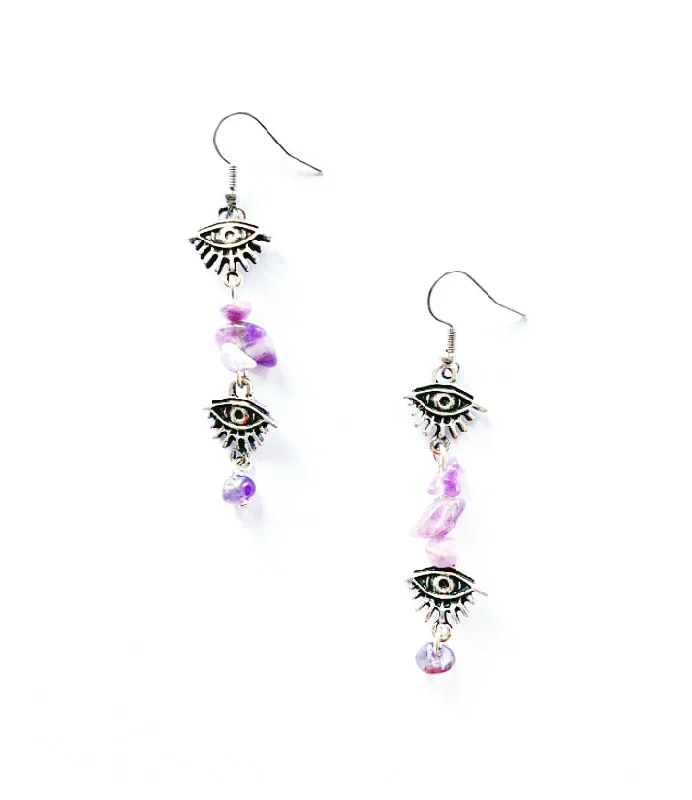 sterling silver drop earrings for women -Amethyst Aura Drop Earrings