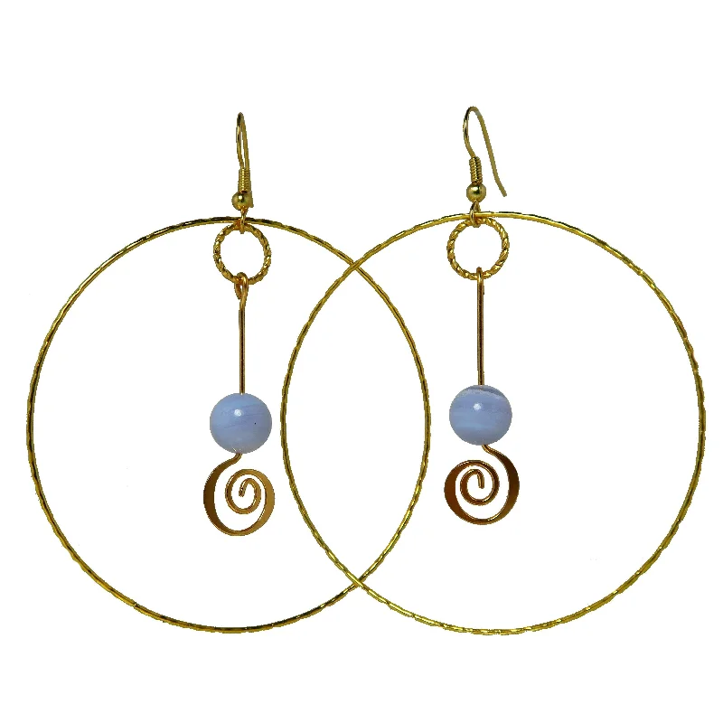 custom crystal earrings for women -Blue Lace Agate Earrings Big Hoops of Serenity Gold