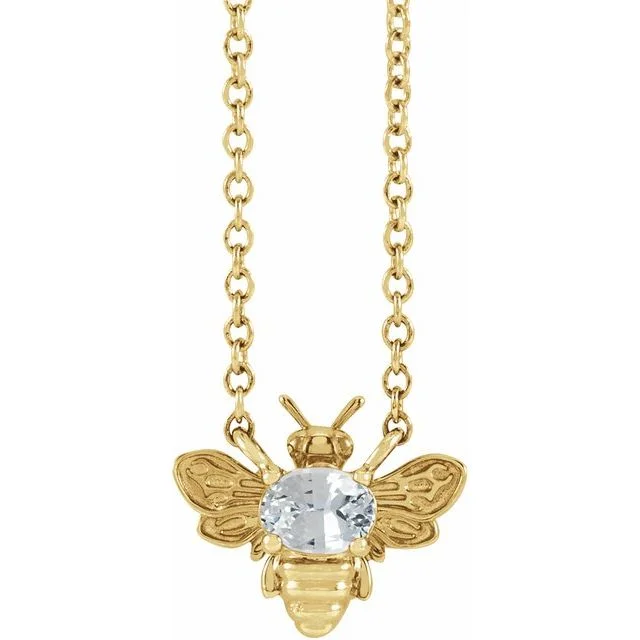 luxurious necklaces for women -14K Yellow Gold White Sapphire Bee 18" Necklace