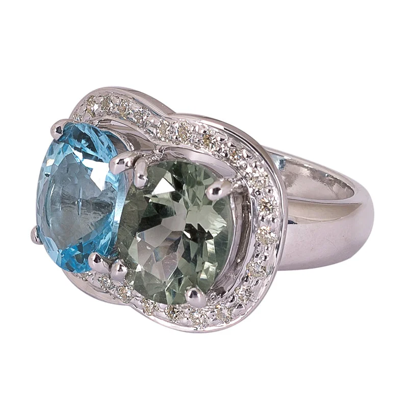 statement wedding rings for women -Ring- Green Quartz, Blue Topaz and Diamond