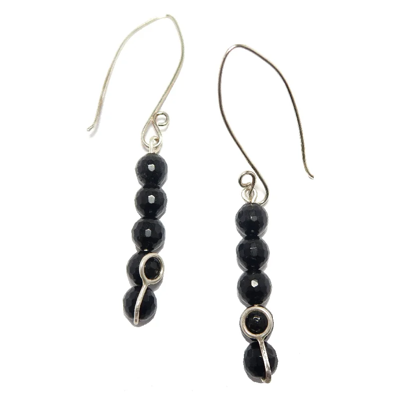 gemstone earrings for women -Black Tourmaline Earrings Glisten Sterling Silver