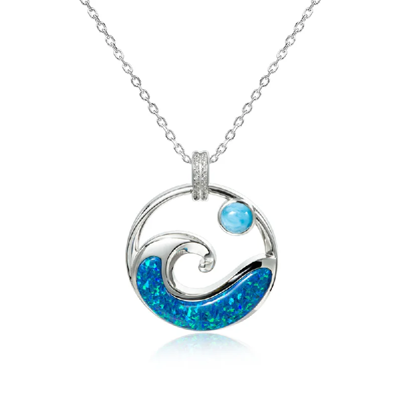 charm necklaces for women -Sterling Silver Larimar Moon Tides Pendant with Opal by Alamea