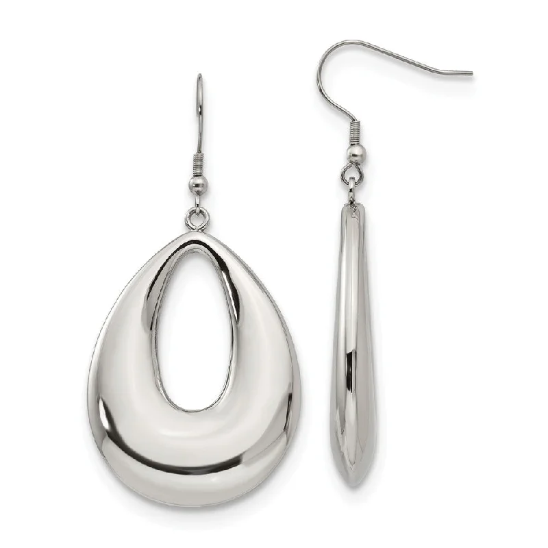 stud pearl earrings for women -40mm Puffed Teardrop Dangle Earrings in Stainless Steel