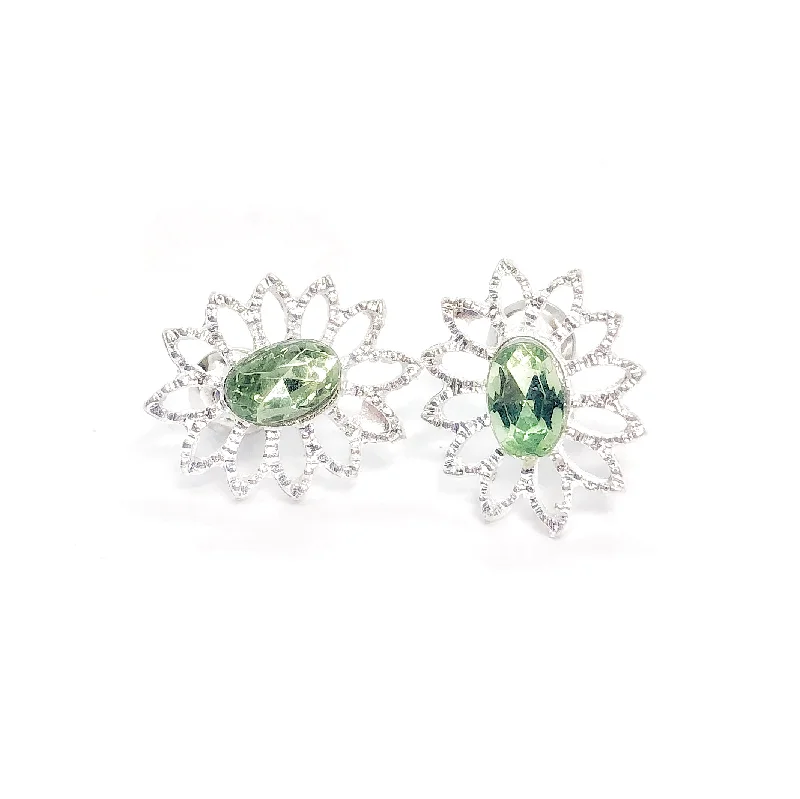 fashion hoop earrings for women -Silver Spring Green Flower Stud Earrings