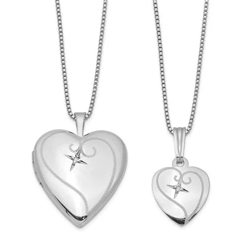 personalized crystal necklaces for women -Sterling Silver Mother & Daughter Diamond Locket Set