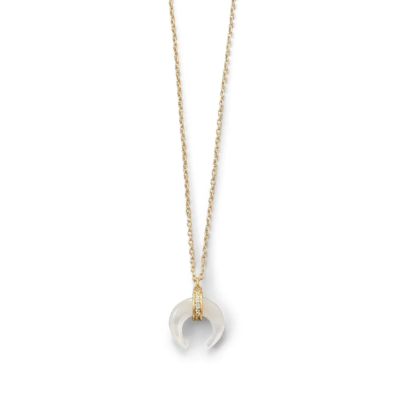 delicate chain necklaces for women -Crescent Moon Mother of Pearl with CZ Gold Plated Sterling Silver Necklace