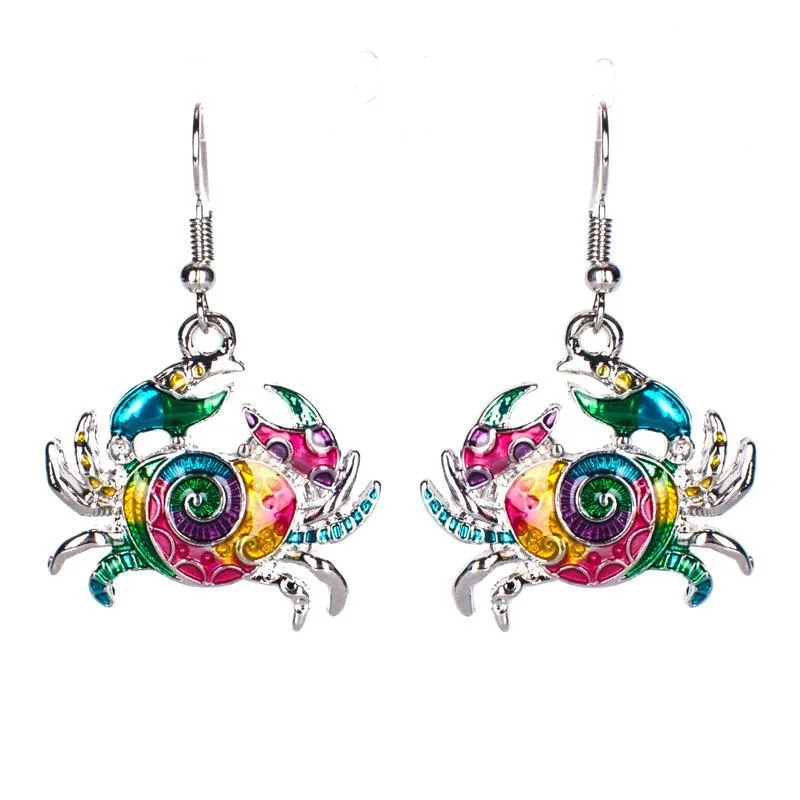 sterling silver earrings for women -Artsy Crab Enamel Earrings