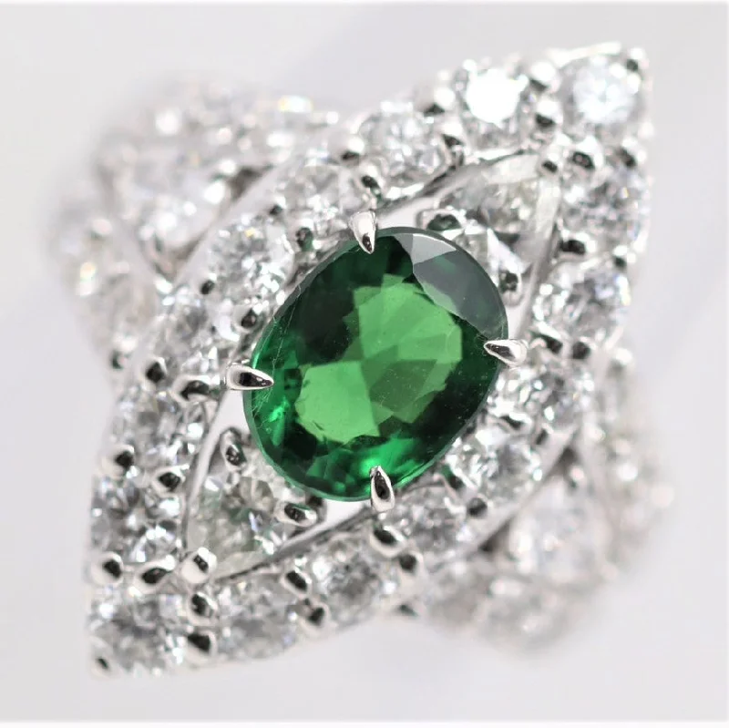 custom-designed wedding rings -Tsavorite Diamond Platinum Navette-Style Ring