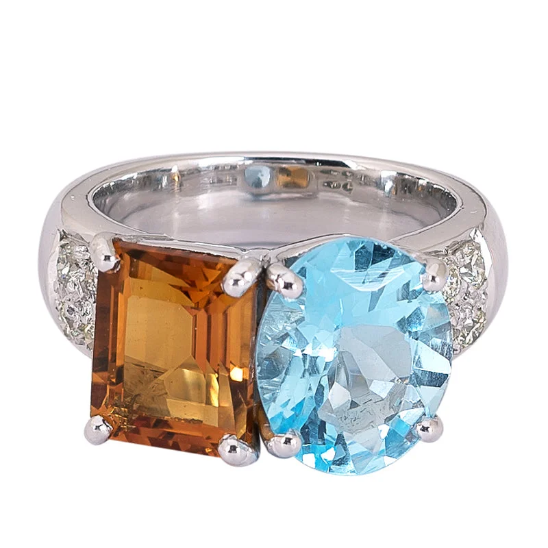 designer rings for women -Ring- Blue Topaz, Citrine and Diamond