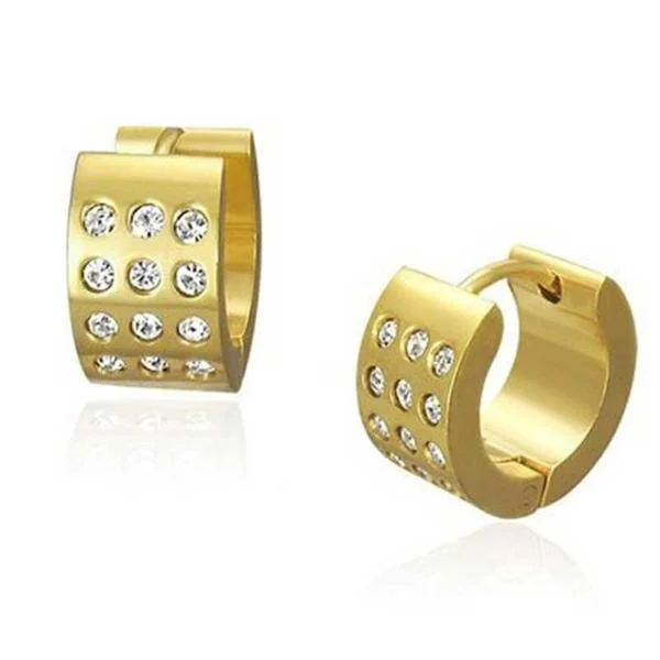 fine gold earrings for women -CZ in Gold Huggie Hoop Stainless Steel Earrings - For Men or Women