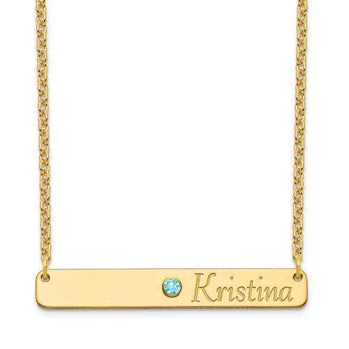 layered necklaces for women -Center Crystal Birthstone & Right Aligned Name Bar Necklace