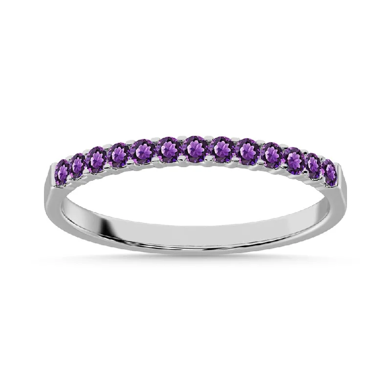 zodiac necklaces for women -14K White Gold 1/4 Ctw Amethyst Anniversary Band