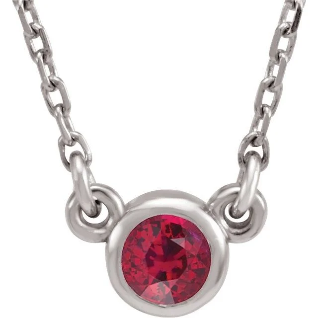 anniversary gift necklaces for women -Sterling Silver 3 mm Round Lab-Created Ruby Bezel-Set Solitaire 16" Necklace