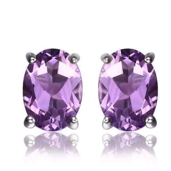 bold statement earrings for women -Amethyst 925 Sterling Silver Oval Cut 1.4CTW IOBI Precious Gems Stud Earrings