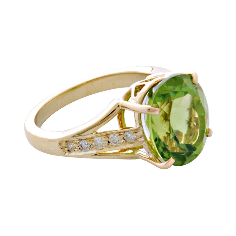 custom engagement rings for women -Ring-Peridot and Diamond