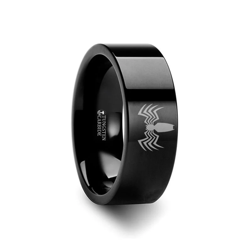 modern necklaces for women -Thorsten Venom Spiderman Symbol Black Tungsten Engraved Ring - 4mm-12mm