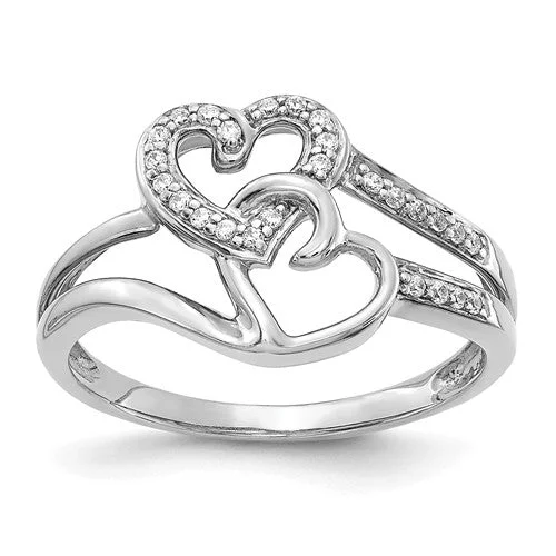 charm pendant necklaces for women -14k White Gold Diamond Hearts Ring