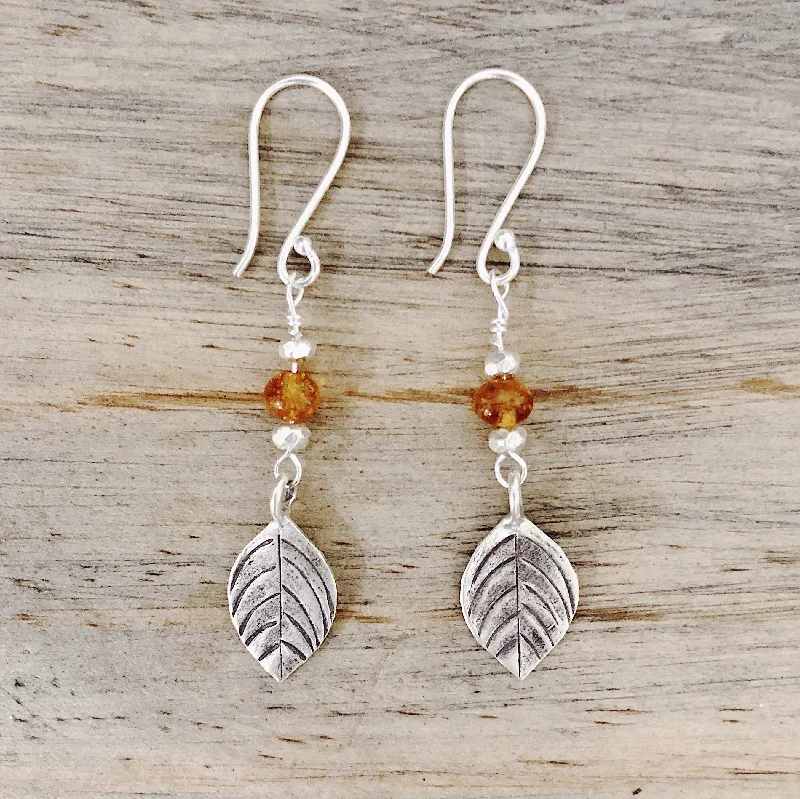 elegant drop earrings for women -AMBER LEAF EARRINGS