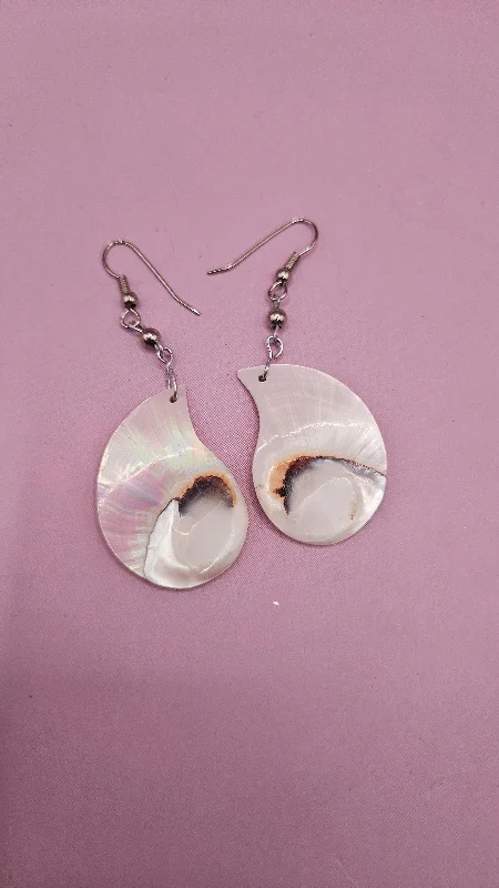 chic earrings for women -2.5" Vintage Nautilus Shell Earrings - Handmade Iridescent Statement Jewelry