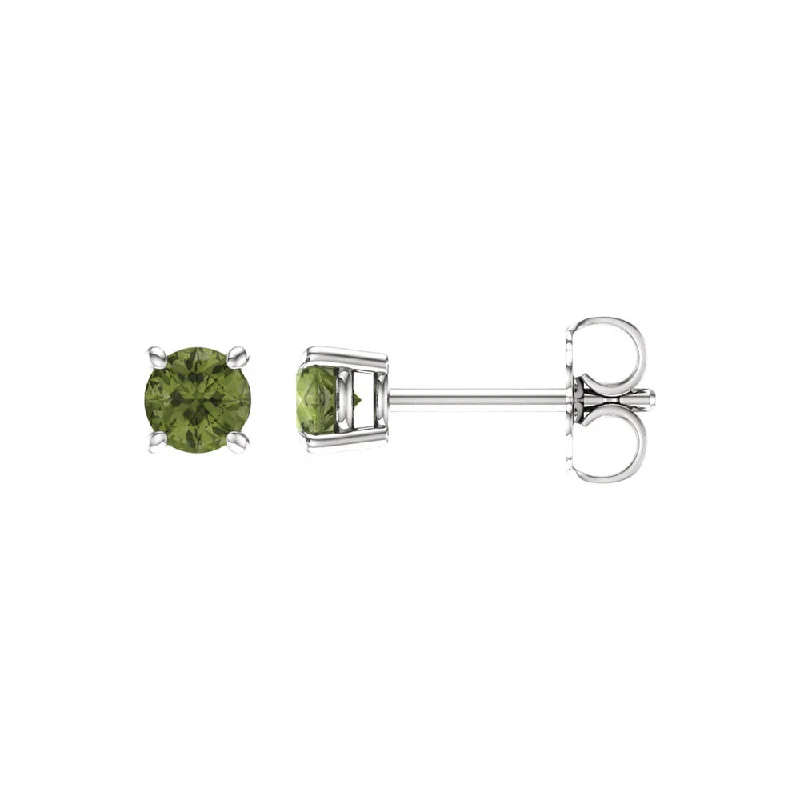 designer earrings for women -4mm Round Peridot Stud Earrings in 14k White Gold