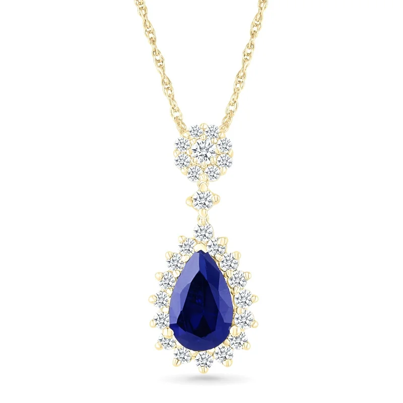 layered necklaces for women -Teardrop Shaped Sapphire with White Sapphire Halo