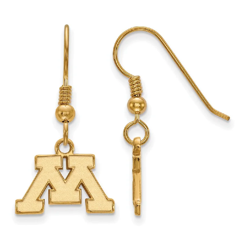 trendy crystal earrings for women -14k Gold Plated Silver University of Minnesota XS Tiny Dangle Earrings