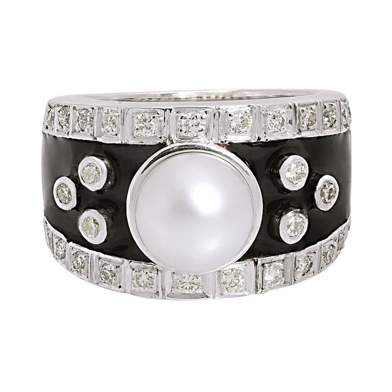 unique wedding rings for women -Ring-South Sea Pearl and Diamond (Enamel)