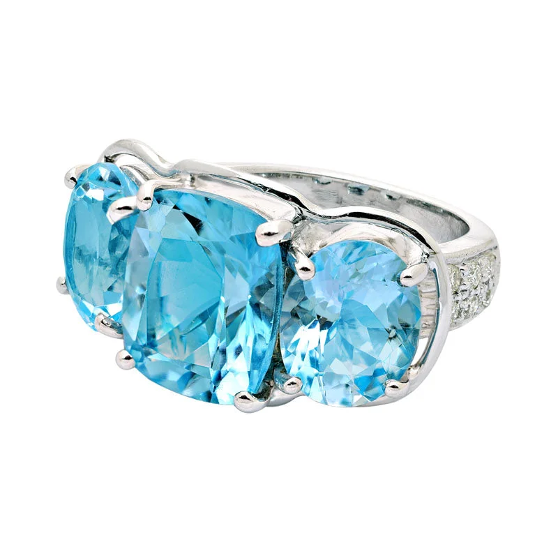 silver rings for women -Ring-Blue Topaz and Diamond