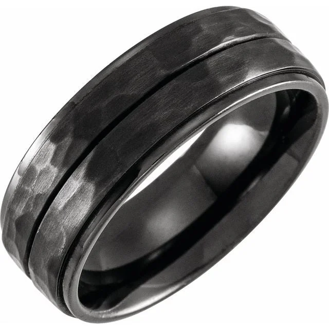 bridesmaid necklaces for women -Black Titanium 8 mm Grooved Flat Edge Band