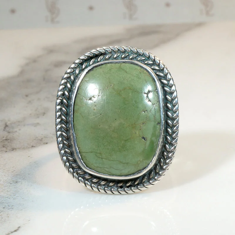 platinum rings for women -Mossy Green Turquoise & Sterling Silver Ring