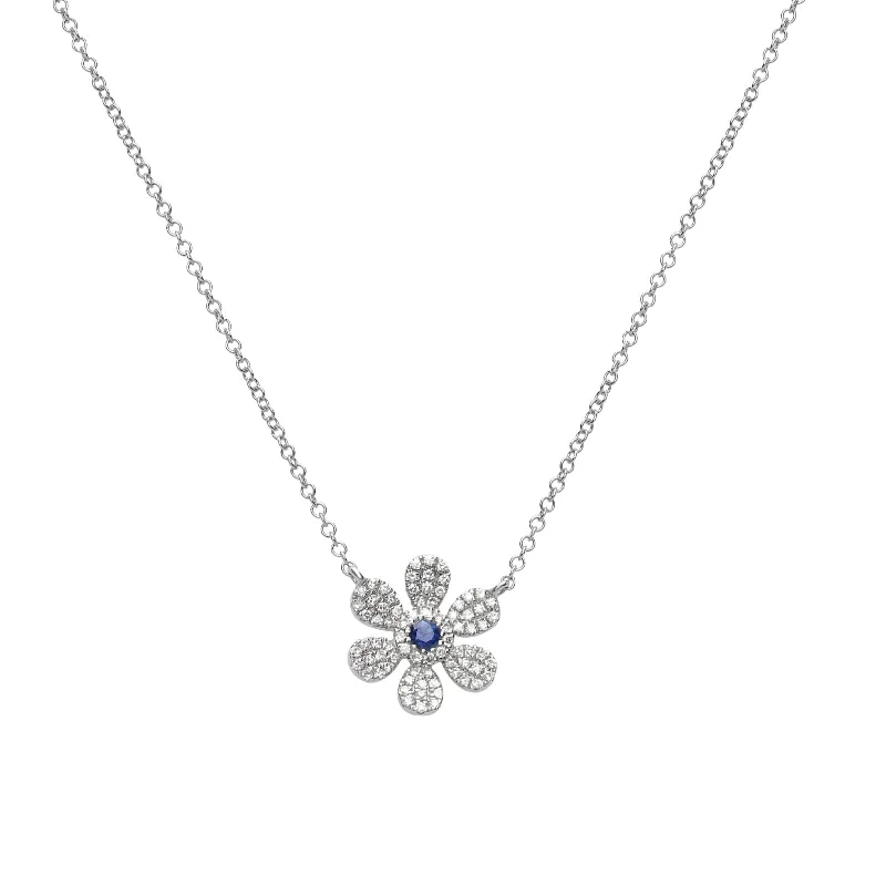 luxurious necklaces for women -Sapphire and Diamond Pavé Flower Pendant Necklace