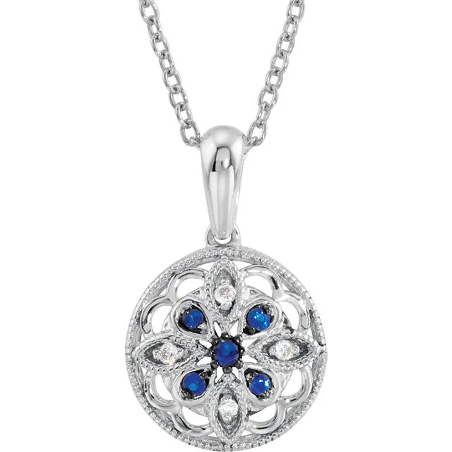 layered gold necklaces for women -Sterling Silver Blue Sapphire & Diamond Granulated Filigree Necklace