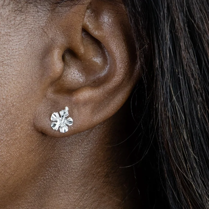 wedding diamond earrings for women -Small Hibiscus Flower Stopper Stud Earring