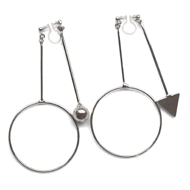 pearl earrings for women -Double Sided Ball and Arrow Bar Clip on Hoop Earrings (Silver tone)