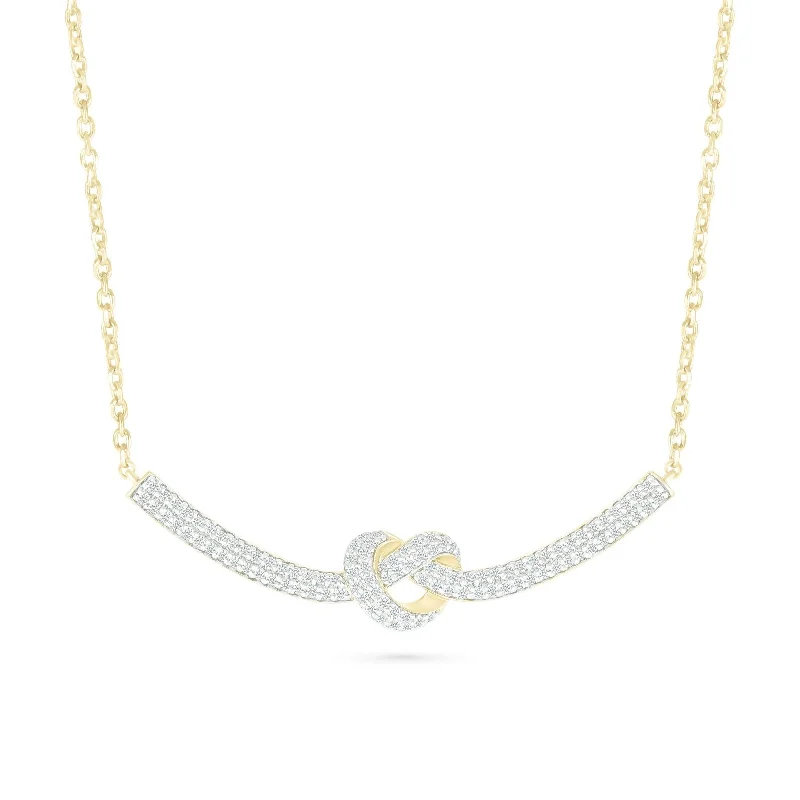 gemstone necklaces for women -Heart Knot Diamond Bar Necklace