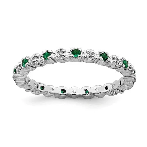 personalized necklaces for women -Sterling Silver Stackable Expressions Emerald & Diamond Alternating Eternity Ring