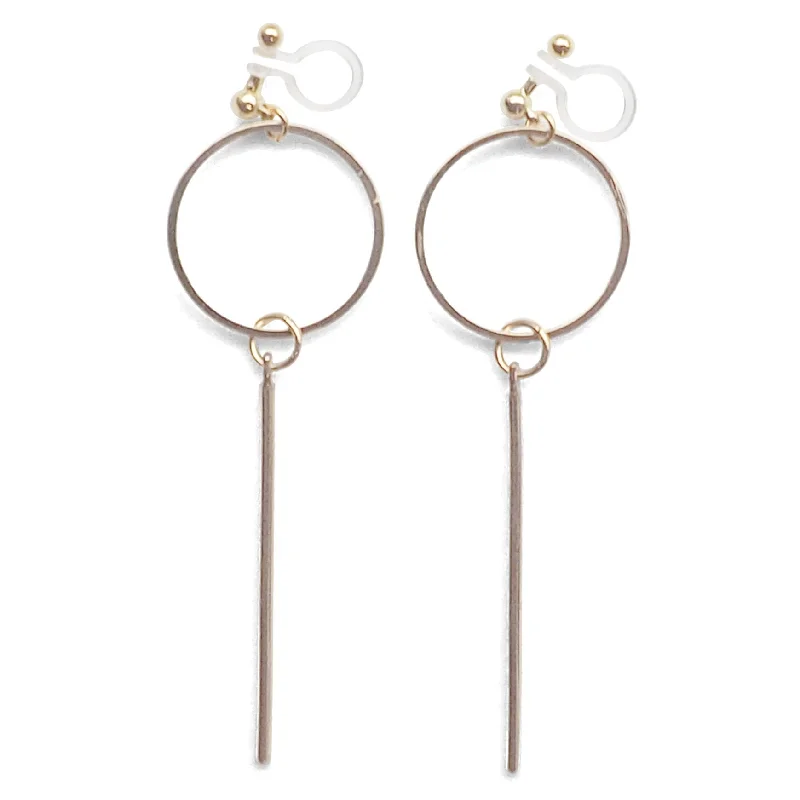 unique hoop earrings for women -Hoop and Bar Invisible Clip On Earrings ( Gold tone )