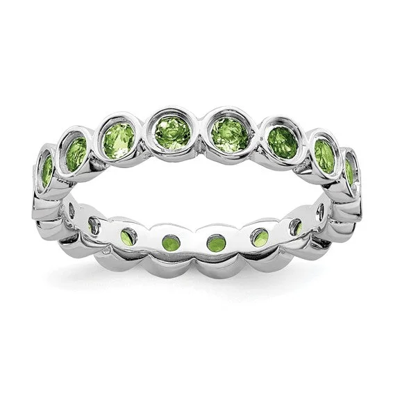 rhinestone necklaces for women -Sterling Silver Stackable Expressions Bezel Set Peridot Eternity Ring