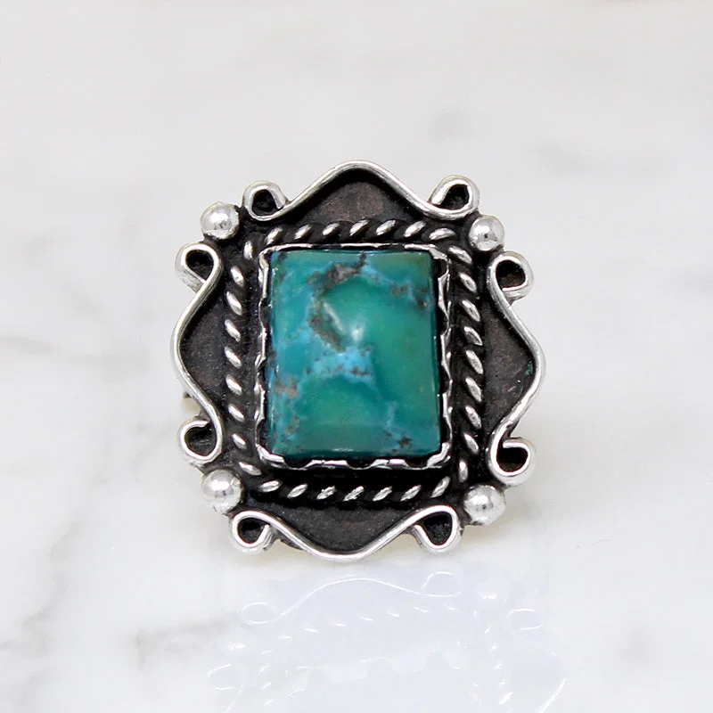 silver rings for women -Highly Detailed Turquoise & Sterling Overlay Ring