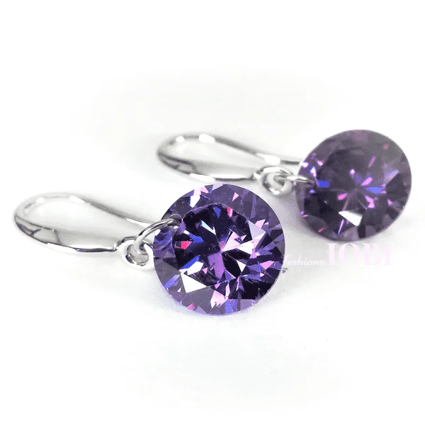 bridal drop earrings for women -Exotic Amethyst Naked IOBI Crystals Silver Drill Earrings - 10mm for Woman