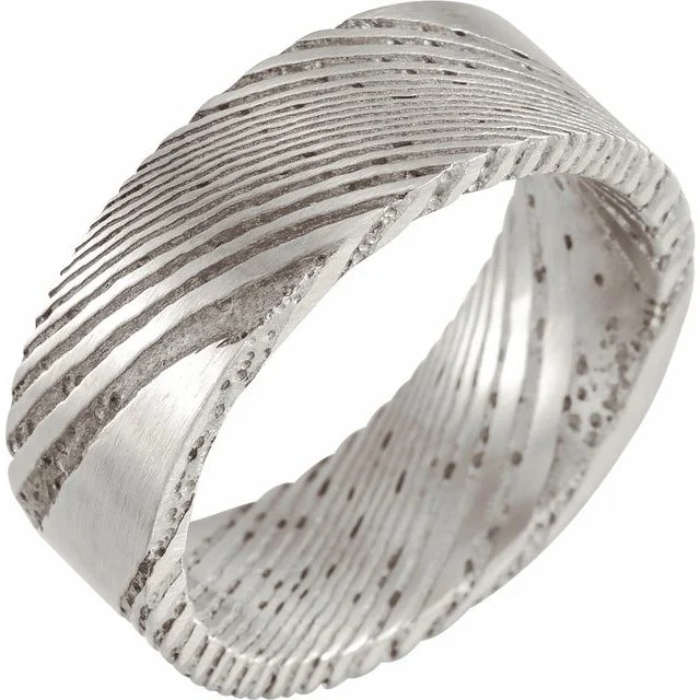 simple chain necklaces for women -Damascus Steel 8 mm Flat Patterned Band