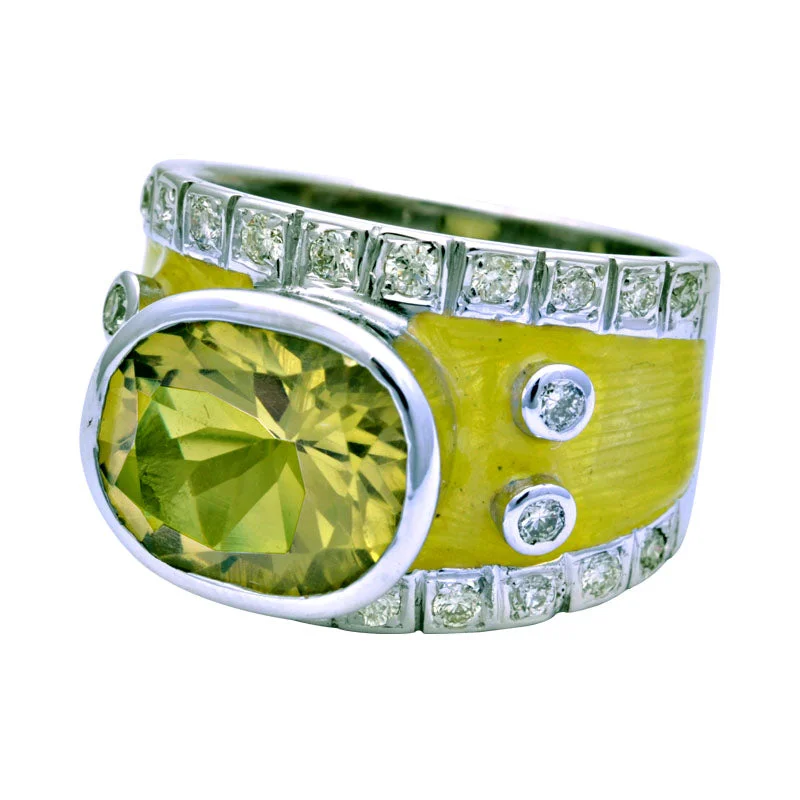 wedding sets for brides -Ring-Lemon Quartz and Diamond (Enamel)