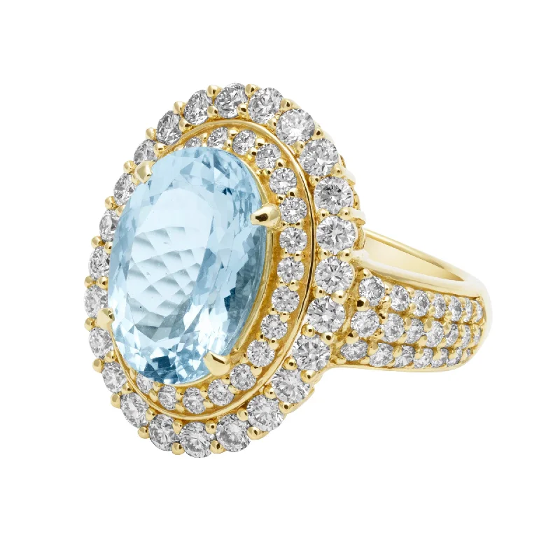 art deco rings for women -Ring - Aquamarine And Diamond