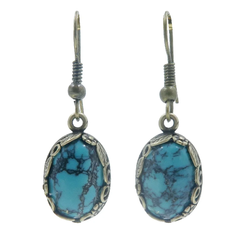 wedding diamond earrings for women -Turquoise Earrings Earth Sky Gems Antiqued Leaf