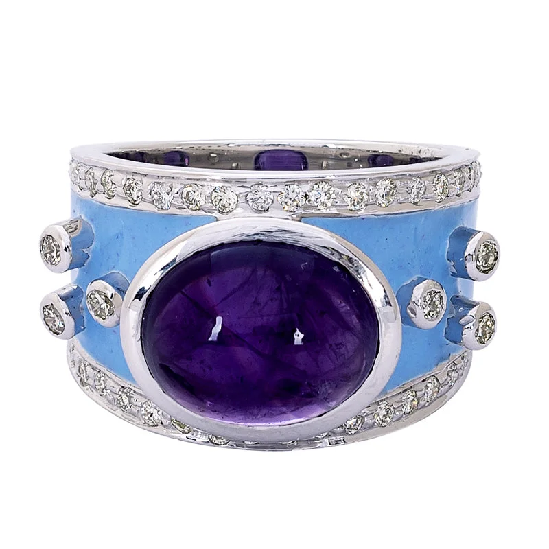 trendy rings for women -Ring- Amethyst and Diamond (Enamel)