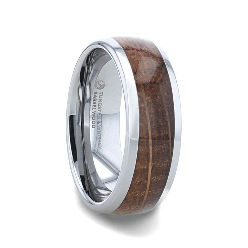 layered necklaces for women -Thorsten FORMENT Whiskey Barrel Wood Inlaid Tungsten Men's Wedding Band With Domed Polished Edges Made From Genuine Whiskey Barrels - 8mm